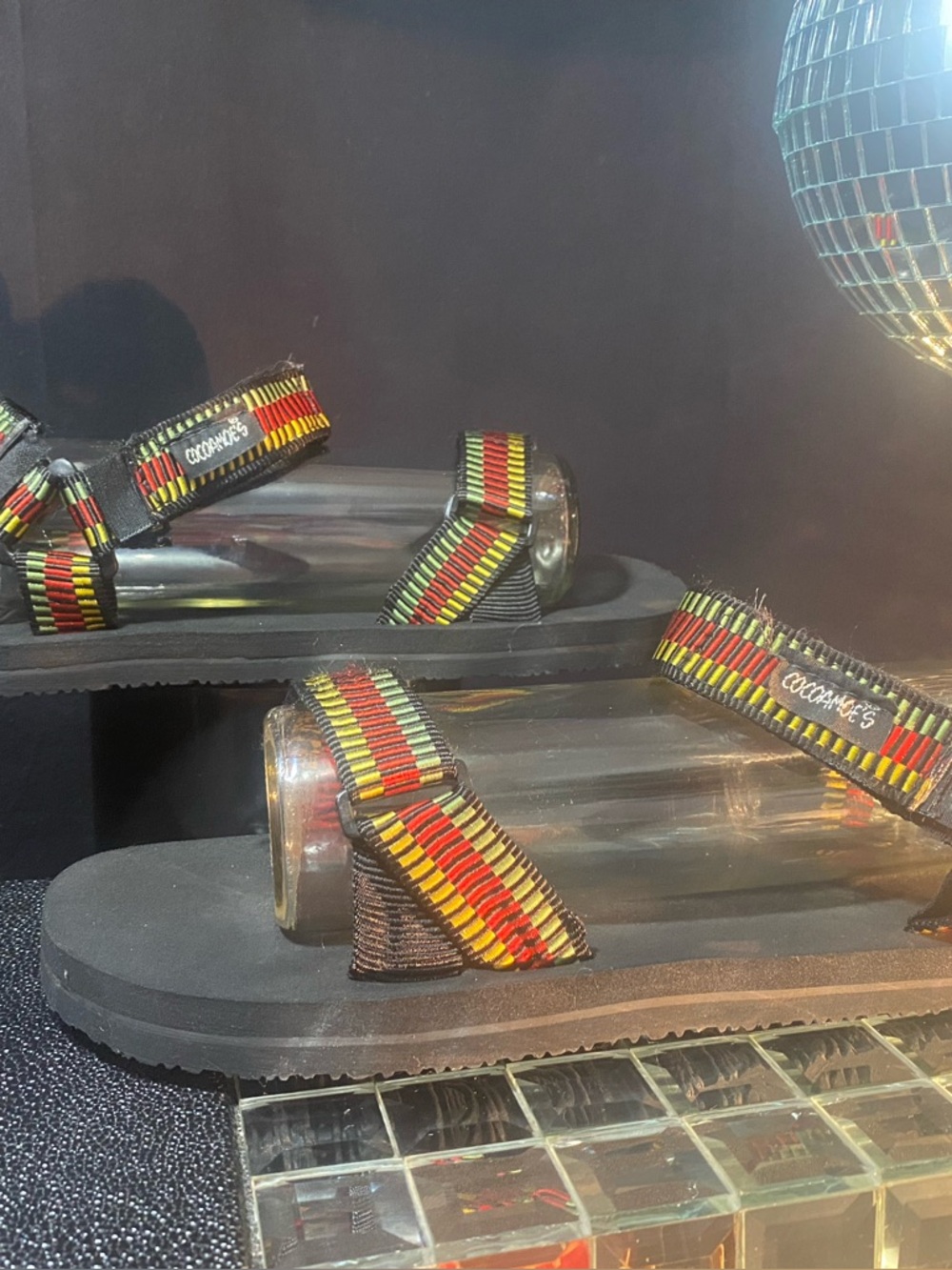 Men's Black Sandals with Red, Yellow & Green Straps